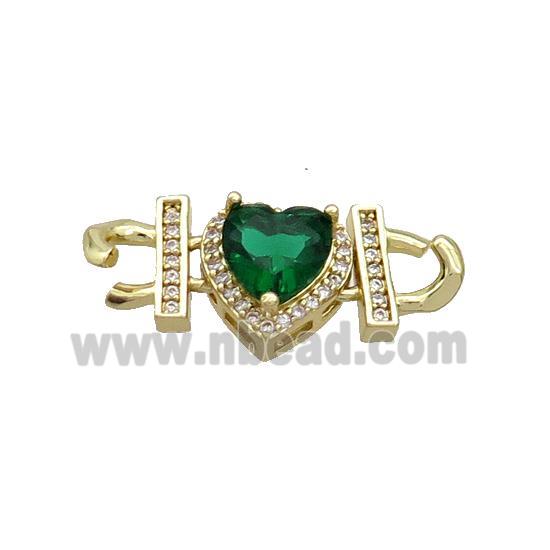Copper Heart Pendant Pave Green Crystal Glass Gold Plated