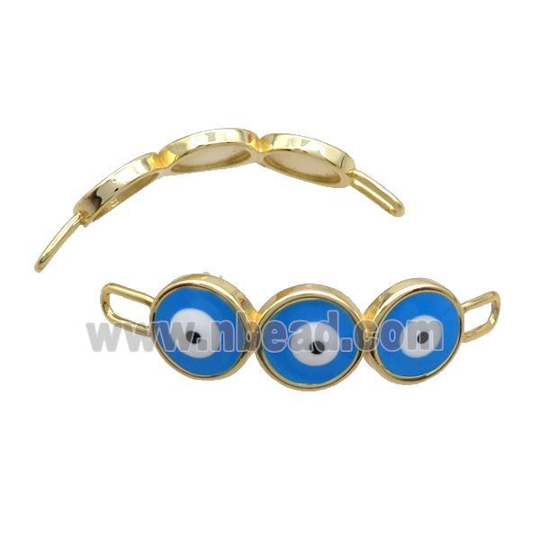 Copper Evil Eye Connector Blue Enamel Bending Links Gold Plated