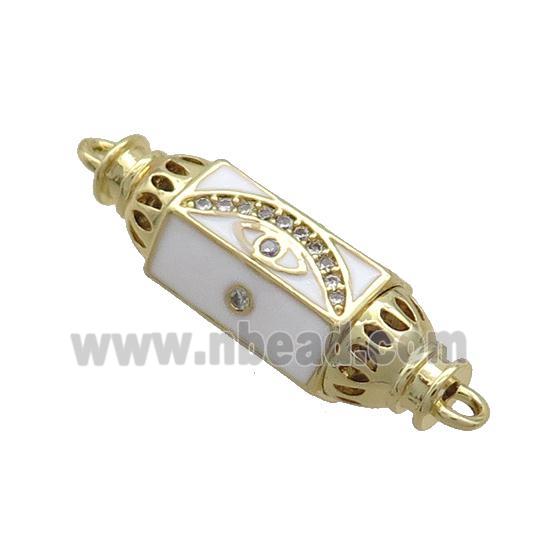 Copper Capsule Hexagon Connector Pave Zircon White Enamel Eye Gold Plated