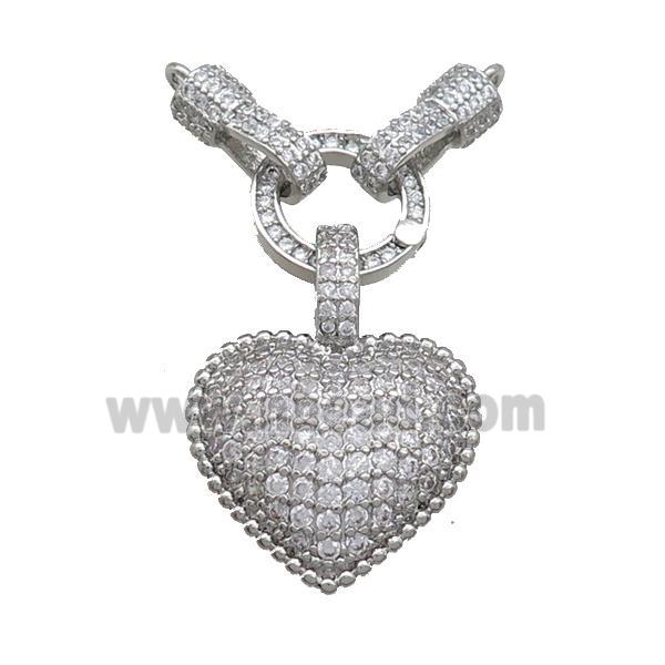 Copper Heart Pendant Pave Zircon 2loops Platinum Plated