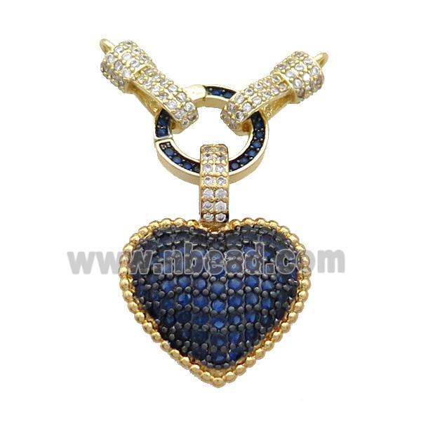 Copper Heart Pendant Pave Blue Zircon 2loops Gold plated