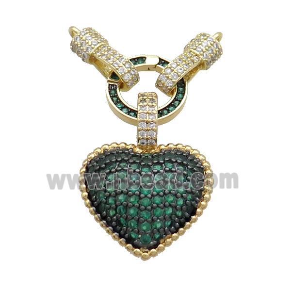 Copper Heart Pendant Pave Green Zircon 2loops Gold plated
