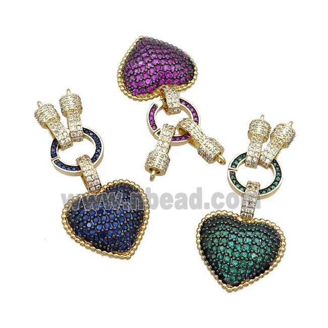 Copper Heart Pendant Pave Zircon 2loops Gold plated Mixed