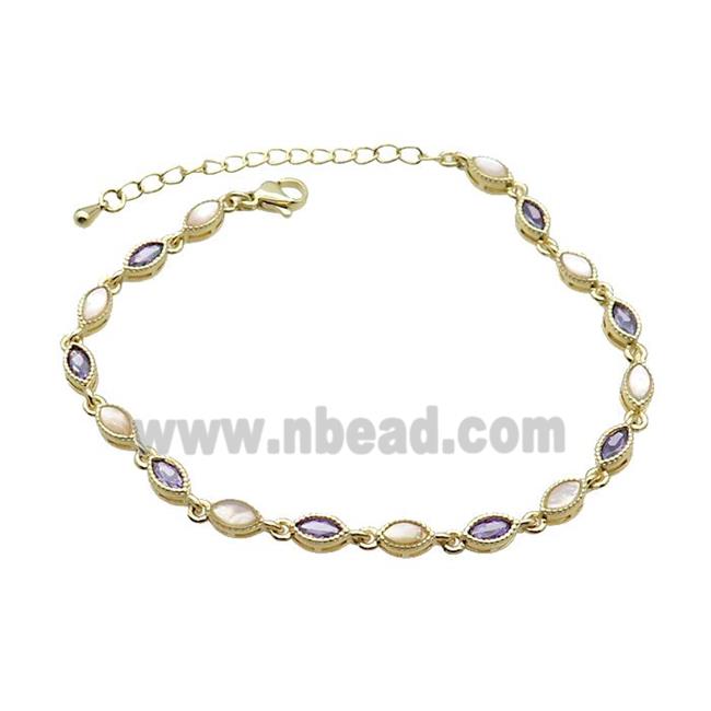 Copper Bracelets Pave Zirocn Purple Eye Gold Plated