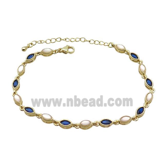 Copper Bracelets Pave Zirocn Blue Eye Gold Plated