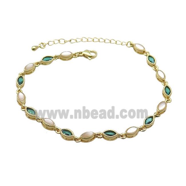 Copper Bracelets Pave Zirocn Green Eye Gold Plated