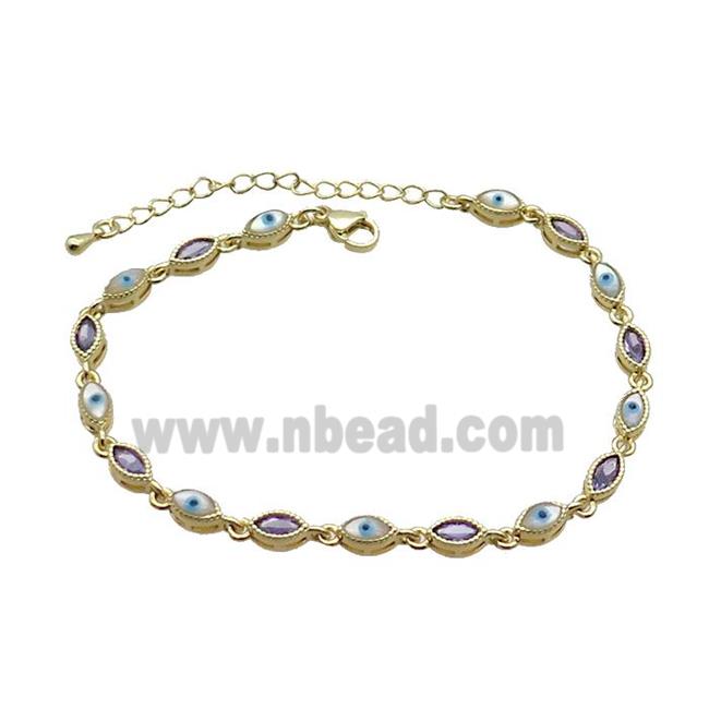 Copper Bracelets Pave Purple Zirocn Evile Eye Gold Plated