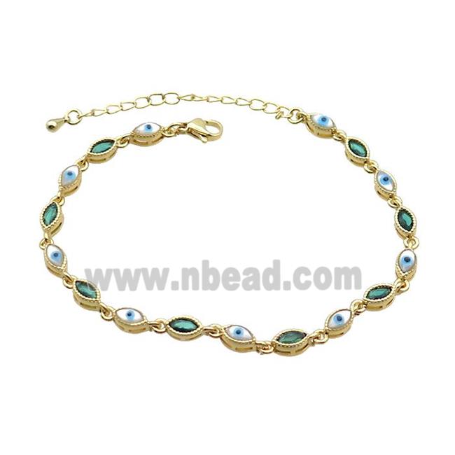Copper Bracelets Pave Green Zirocn Evile Eye Gold Plated