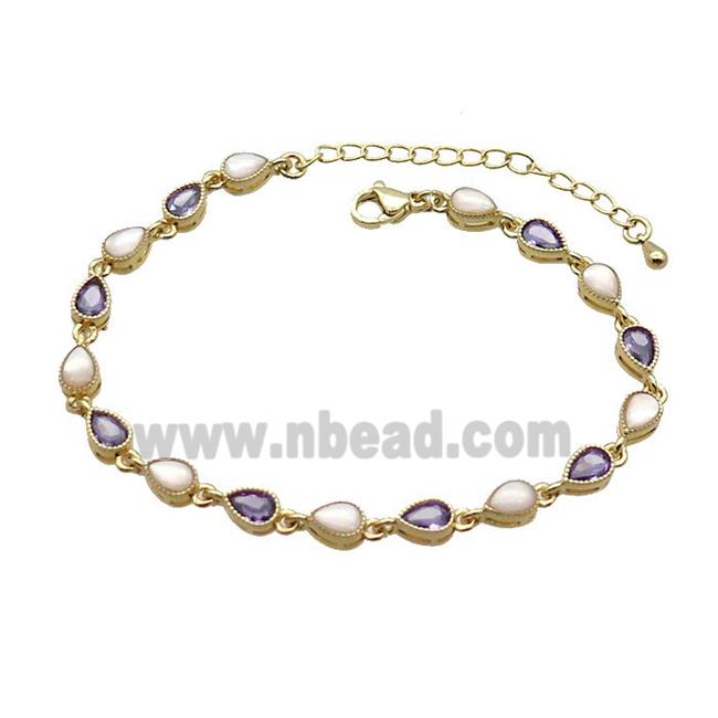 Copper Bracelets Pave Purple Zirocn Teardrop Gold Plated