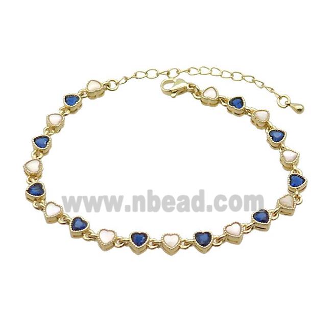 Copper Bracelets Pave Blue Zirocn Heart Gold Plated