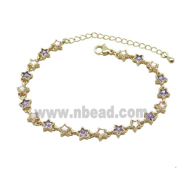Copper Bracelets Pave Purple Zirocn Star Gold Plated