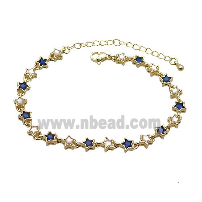 Copper Bracelets Pave Blue Zirocn Star Gold Plated
