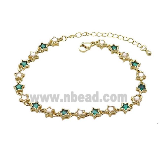 Copper Bracelets Pave Green Zirocn Star Gold Plated