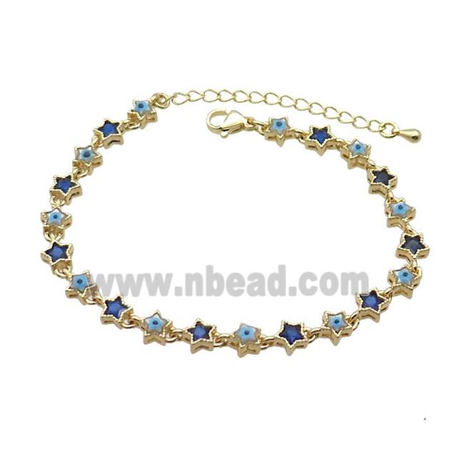 Copper Bracelets Pave Blue Zirocn Star Evil Eye Gold Plated