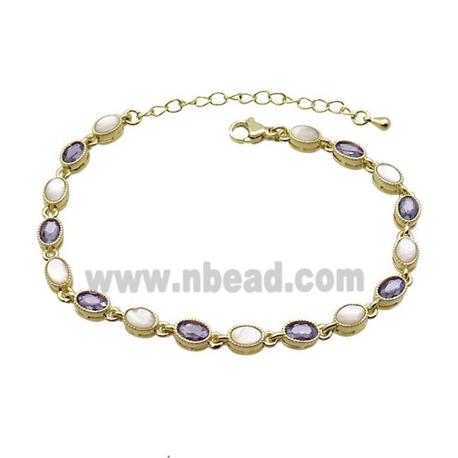 Copper Bracelets Pave Purple Zirocn Oval Gold Plated