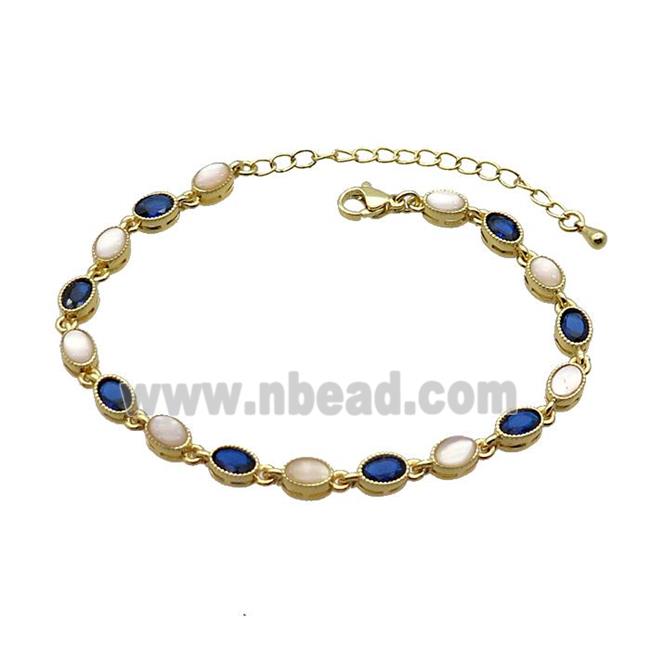 Copper Bracelets Pave Blue Zirocn Oval Gold Plated