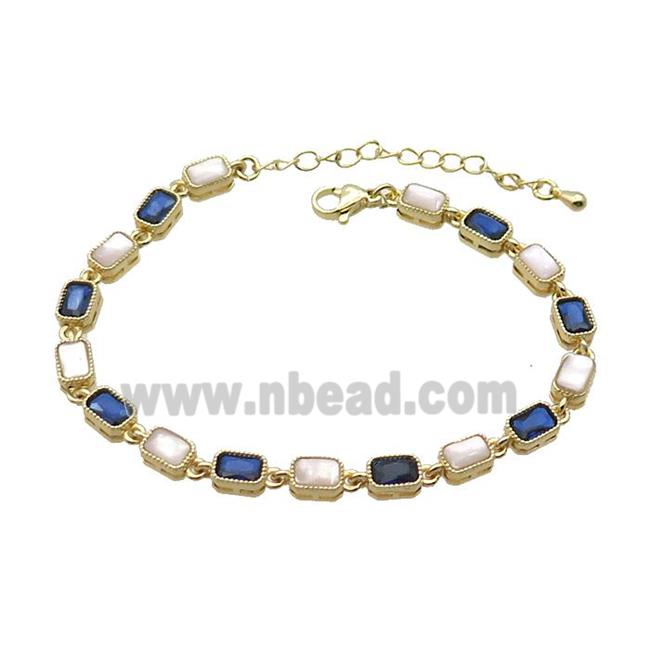 Copper Bracelets Pave Blue Zirocn Rectangle Gold Plated