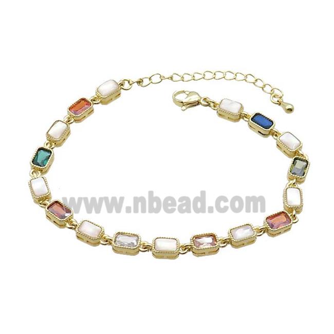 Copper Bracelets Pave Multicolor Zirocn Rectangle Gold Plated