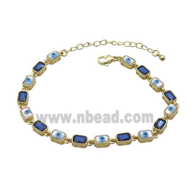 Copper Bracelets Pave Blue Zirocn Rectangle Evil Eye Gold Plated