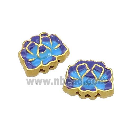 Copper Beads Blue Cloisonne Flower Gold Plated
