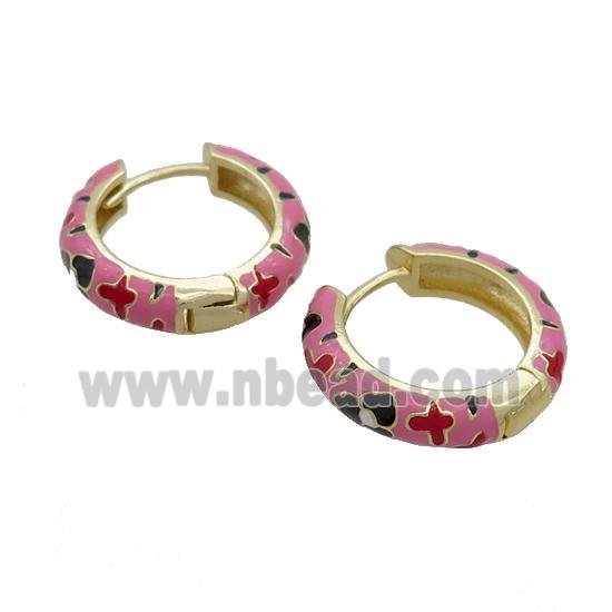 Copper Hoop Earrings Pink Enamel Gold Plated