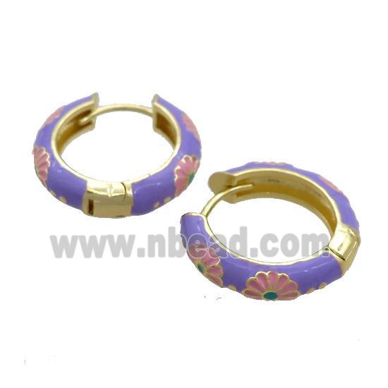 Copper Hoop Earrings Lavender Enamel Gold Plated