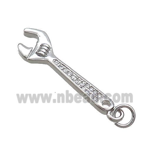 Copper Wrench Charm Pendant Pave Zircon Platinum Plated