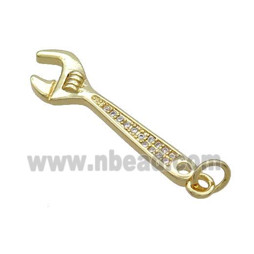 Copper Wrench Charm Pendant Pave Zircon Gold Plated