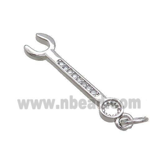 Copper Wrench Tools Pendant Pave Zircon Platinum Plated