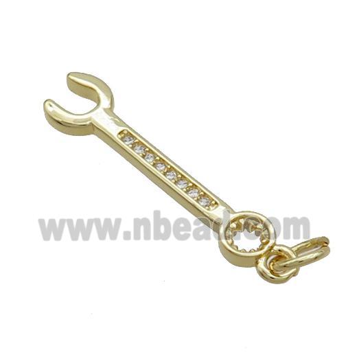 Copper Wrench Tools Pendant Pave Zircon Gold Plated