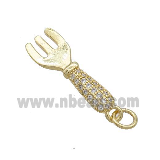 Copper Fork Charms Pendant Pave Zircon Gold Plated
