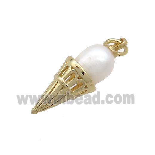 Copper Awl Charm Pendulum Pendant With Pearl Gold Plated