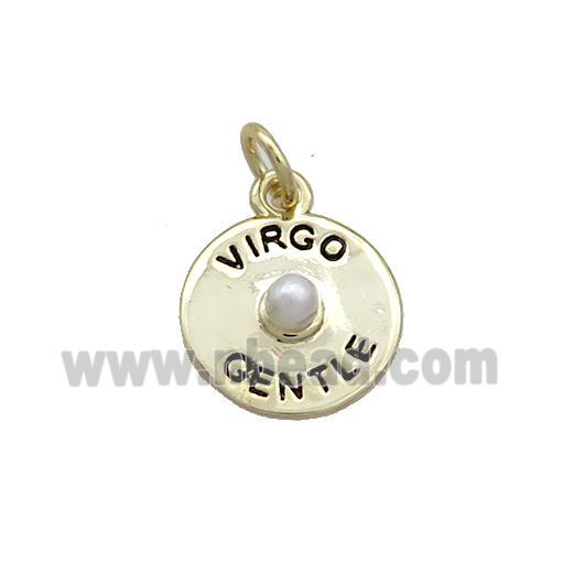 Copper Circle Pendant Pave Pearlized Plastic Virgo Gold Plated