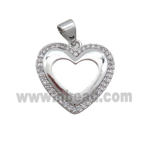 Copper Heart Pendant Pave Zircon Hollow Platinum Plated