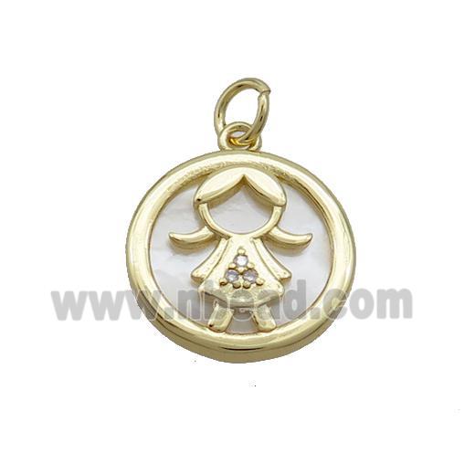Copper Girls Charms Pendant Pave Zircon Shell Gold Plated