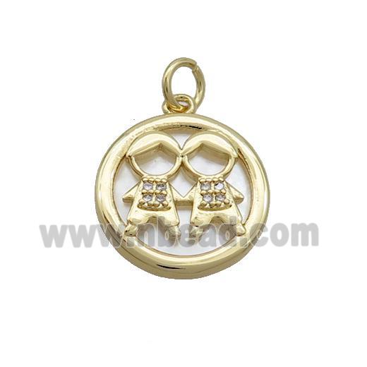 Copper Kids Charms Pendant Pave Zircon Shell Gold Plated