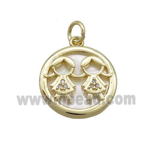 Copper Kids Charms Pendant Pave Zircon Shell Gold Plated