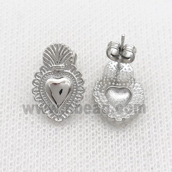 Copper Heart Stud Earring Platinum Plated