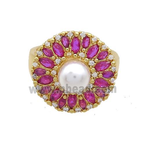Copper Ring Pave Zircon Fuchsia Gold Plated