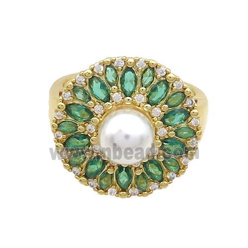 Copper Ring Pave Zircon Green Gold Plated