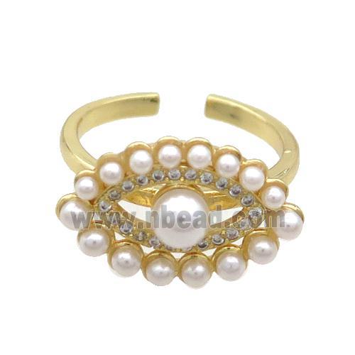 Copper Ring Pave Zircon Pearlized Plastic Eye Gold Plated