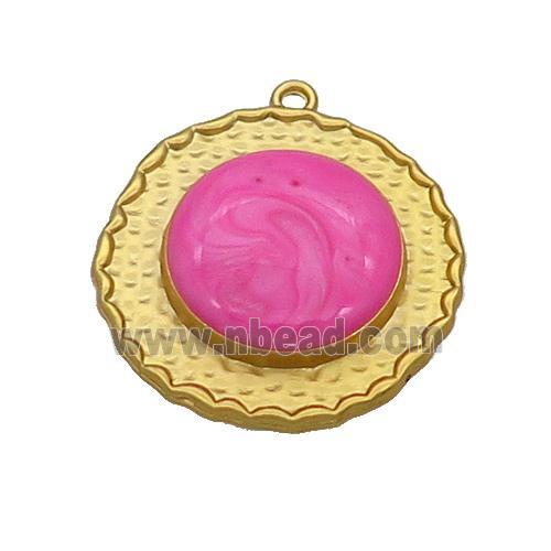 Copper Circle Pendant Hotpink Enamel Gold Plated