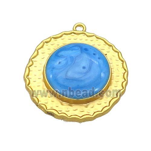 Copper Circle Pendant SkyBlue Enamel Gold Plated