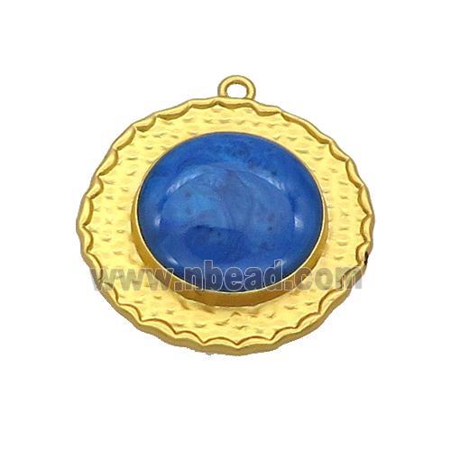 Copper Circle Pendant Blue Enamel Gold Plated