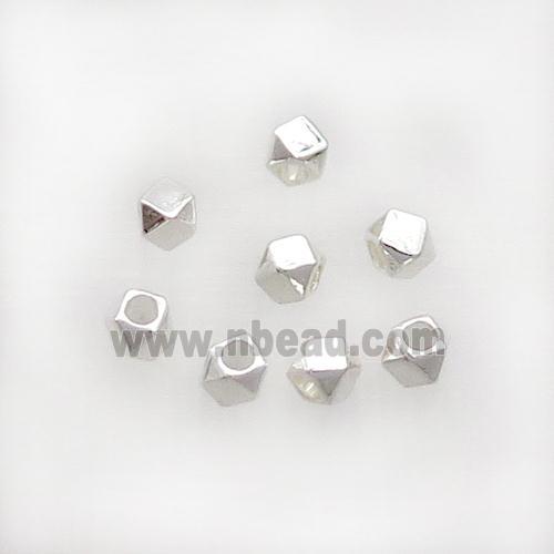 Copper Cube Beads Shiny Silver