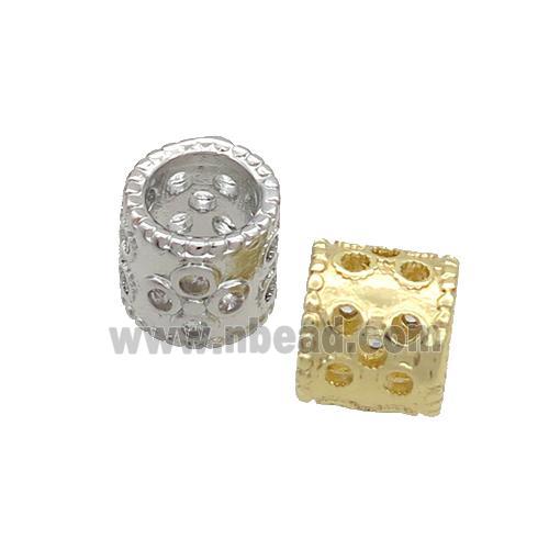Copper Column Beads Pave Zircon Large Hole Mixed