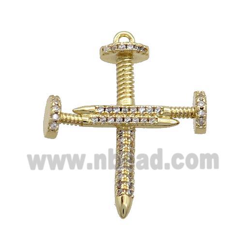 Copper Tack Pendant Pave Zircon Cross Gold Plated