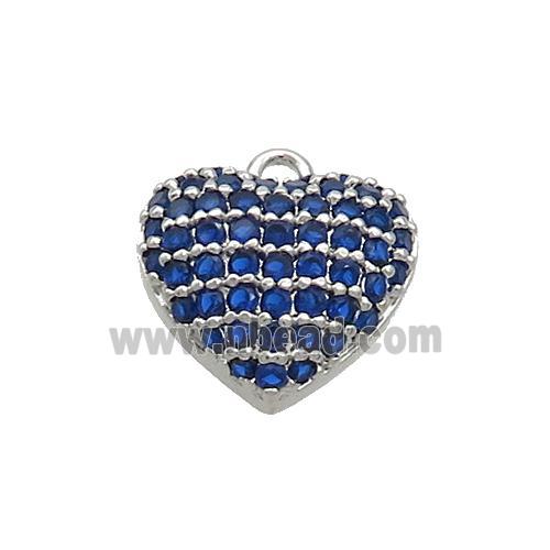 Copper Heart Pendant Pave Blue Zircon Platinum Plated