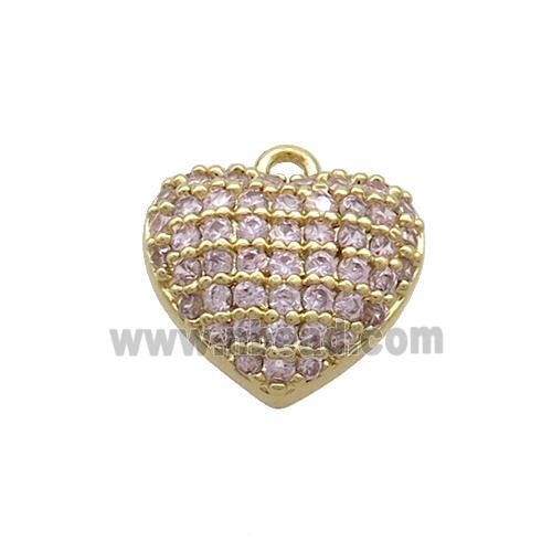 Copper Heart Pendant Pave Pink Zircon Gold Plated