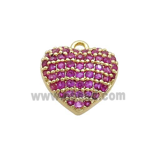 Copper Heart Pendant Pave Hotpink Zircon Gold Plated